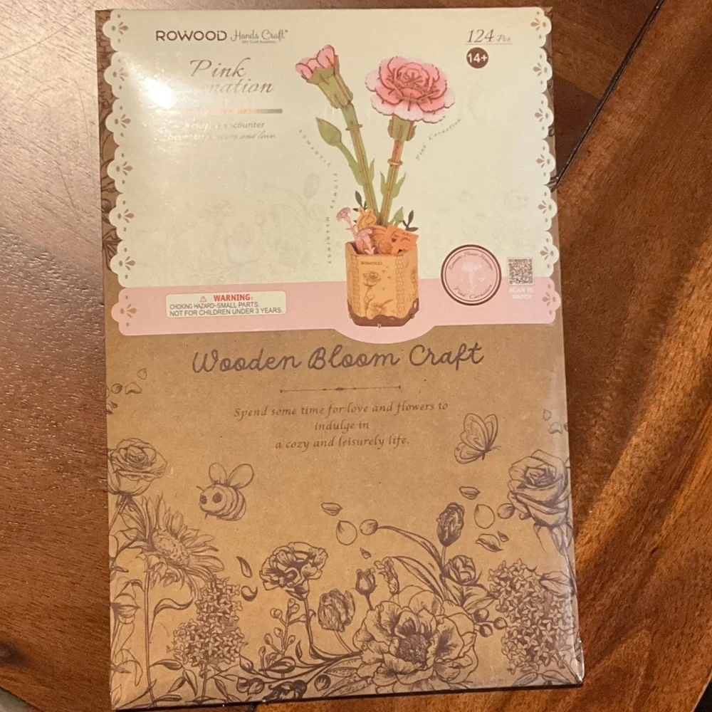 Pink Carnation 124pc Wooden Bloom Craft, NIP - Picture 2 of 3
